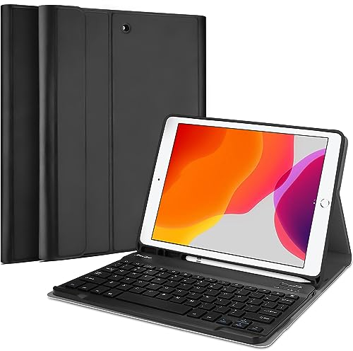 ProCase US-English Keyboard Case for iPad 10.2 Inch 2021 9th /2020 8th /2019 7th Gen, Lightweight Smart Cover with Magnetically Detachable Keyboard - Black