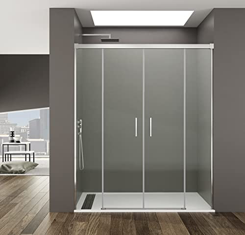 Mampara de Ducha BASIC - 2 Hojas Fijas + 2 Hojas Correderas - Cristal Templado 6 mm - Tratamiento Antical (132-142 cm)