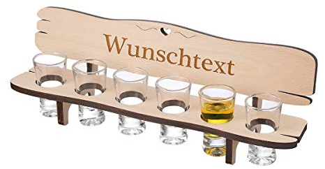 polar-effekt Banc en bois personnalisé avec 6 verres à liqueur - Idéal pour les anniversaires, les anniversaires ou les adieux - Fabriqué en bois - Motif texte au choix