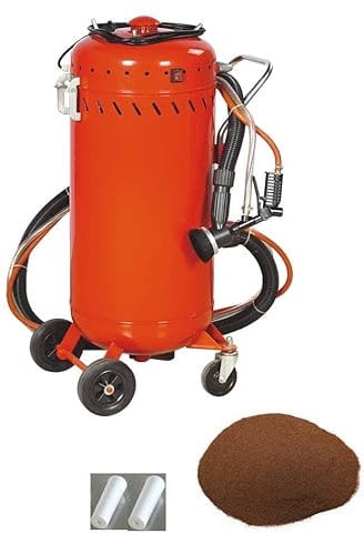 Combiné Sableuse Aérogommeuse Aspirateur mobile 106L interieur exterieur + 4 Buses 7mm + Sac 25kgs d'Abrasif Garnet Mesh 120A+