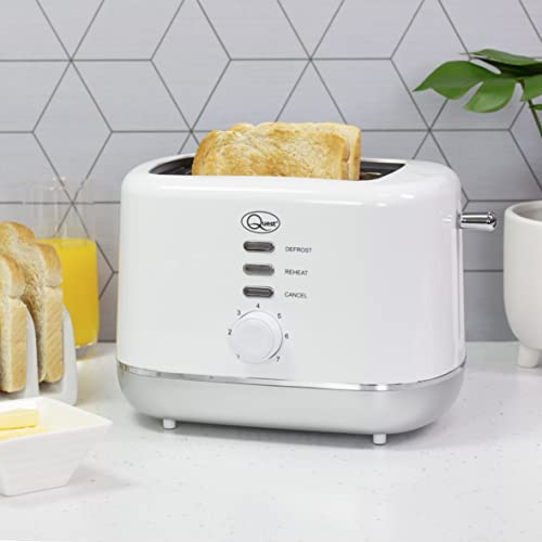 Quest 2 Slice Toasters with Auto-Centring and Variable Browning / 7 Different Settings/Reheat, Defrost & Cancel Options/Cool Touch / 2 Colours (White/Silver)