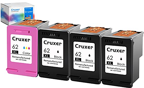 Curxer Wiederaufbereitete Tintenpatrone mit hoher Ergiebigkeit Ersatz für HP 62 62XL 62 XL C2P05AE C2P07AE kompatibel mit Envy 5540 5660 7640 7645 Officejet 250 5740 5745 5746 Drucker (3 Schwarz, 1