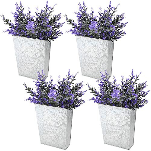 SEHOI Macetero de pared de metal rústico, paquete de 4 jarrones colgantes galvanizados vintage para decoración de pared interior o exterior