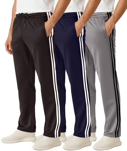 3 Pack Men's Mesh Sweatpants Open Bottom Lounge Workout Track Gym Pants