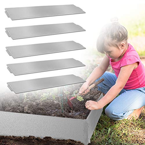 VA-Cerulean Bordo per prato, 20m Argento Zincato, Bordo per aiuole, Palisade, Recinzione in metallo per piante da giardino e coltivazione di ortaggi (100x15cm, 20 pezzi)