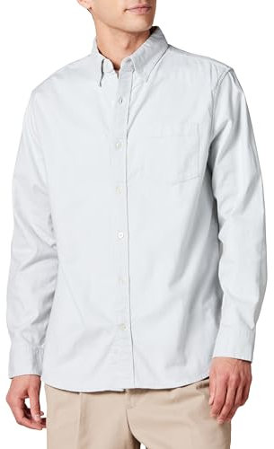 Amazon Essentials Men's Regular-Fit Long-Sleeved Stretch Oxford Shirt with Pocket (Available in Big & Tall), Light Grey, S