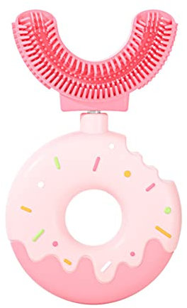 JAWSEU U-Form Zahnbürste, Donut Silikonbürstenkopf, Manuelle U-förmige Zahnbürste, Gelb/Rosa/Blau, 2-12 Jahre