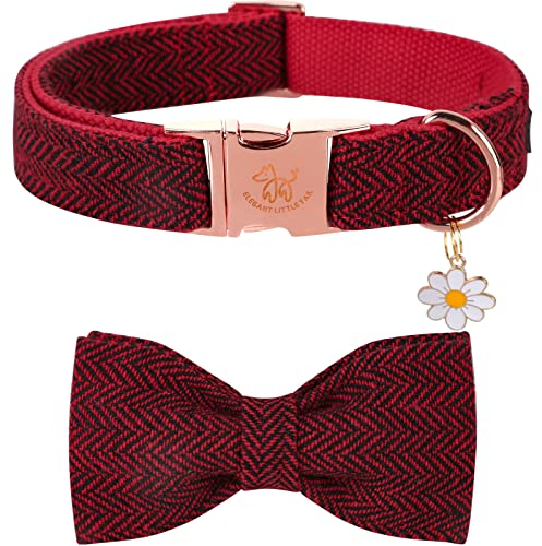 Elegant little tail Weihnachts-Hundehalsband mit Schleife – Herringbone Rot Schwarz Hundehalsband Schleife Langlebiges Fliegehalsband Haustier-Hundehalsband für große Hunde