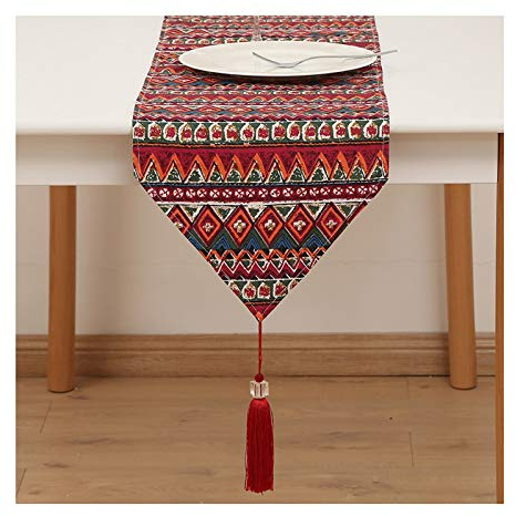 EHOMERY Tischdeko Outdoor, Makramee rot Tischläufer Geometrisch Tischläufer Cotton Linen 30x180CM