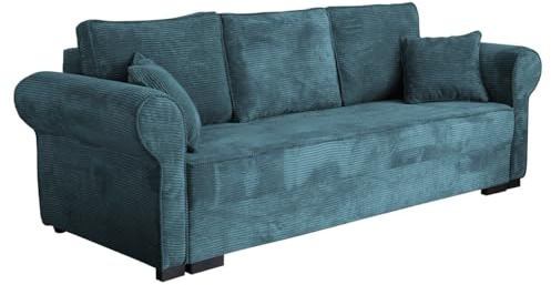 Mirjan24 Schlafsofa Olimpia Cord, Bettsofa mit abgerundete Armlehnen, Sofa mit Bettkasten und Schlaffunktion, Couchgarnitur, Schlafcouch, Sofagarnitur, Wohnlandschaft, Beste Qualität (Poso 125)