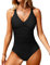 UMIPUBO Costume da Bagno Intero Donna Sexy Scollo a V Push Up Costumi da Mare Interi a Vita Alta Controllo della Pancia Monokini Bikini Un Pezzo Spiaggia Beachwear Swimwear (Nero, M)