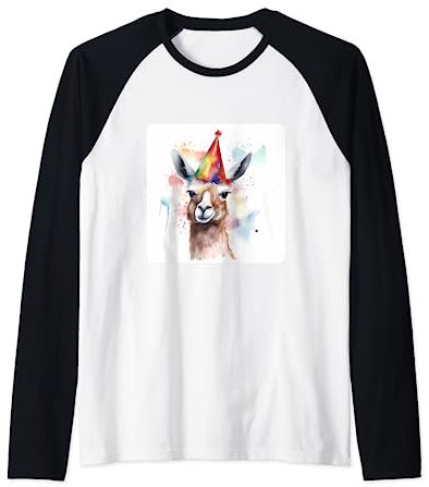 Lama trägt einen Partyhut Lama mit festlicher Mütze, Tier Raglan