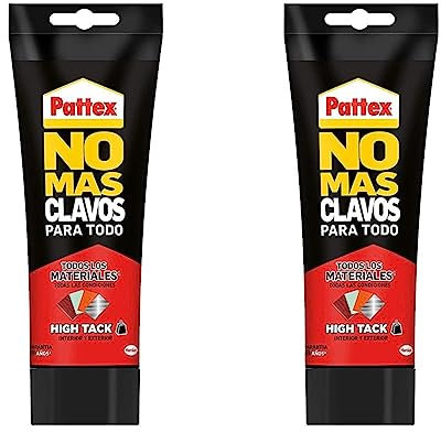 Pattex No Más Clavos Para Todo HighTack, adhesivo de montaje resistente a temperaturas extremas, pegamento fuerte en superficies húmedas, adhesivo blanco, 1 tubo x 340 g (Paquete de 2)
