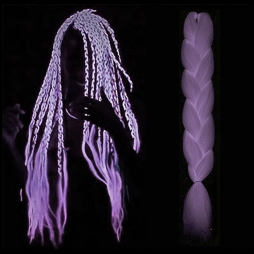 Braids Extension Luminose di Notte, 24 Jumbo Intrecciare I Capelli Sintetici, DIY Ombre Braiding Hair Estensione Treccia Fluorescente, Treccie Africane Per Crochet Twist Intrecciare I Capelli (viola)