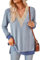 iChunhua Sexy Deep V Neck Tops for Women UK Ladies Long Sleeve T Shirts Size 16 Sky Blue XL