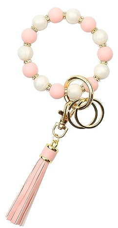 CHUQING Schlüsselanhänger Frauen Handgelen Schlüsselbund Armband Keychain Bracelet Schlüsselkette mit Silikon Perlen