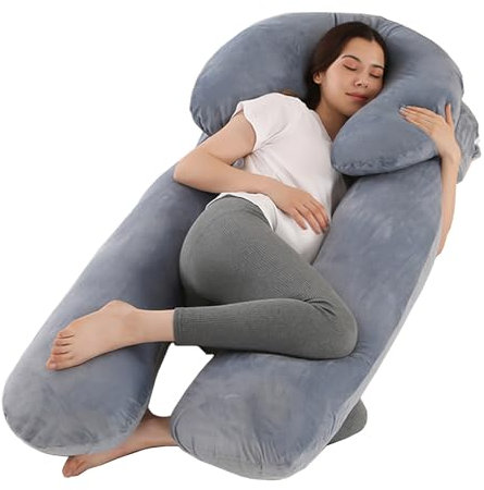 CALIYO Schwangerschaftskissen 2-teilig in U-Form, Seitenschläferkissen mit Bezug, Stillkissen groß, Pregnancy Pillow und Komfortkissen für Erwachsene (Grau, Kristallvelour)