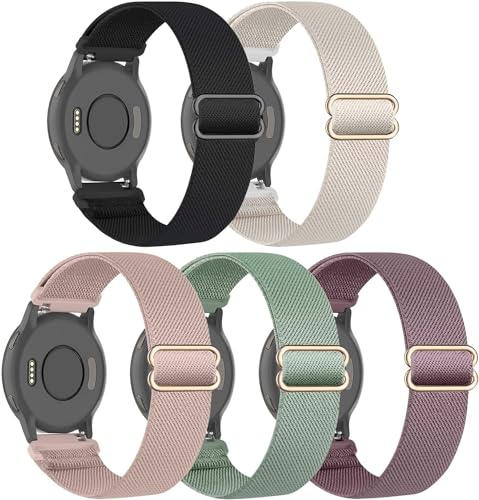 EverAct 5PACK 18mm Nylon Elastic Straps Compatible with Garmin Vivoactive 4S, Garmin Vivoactive 3S,Venu 2S/Venu 3S,Soft Elastic Fabric Wristband for Forerunner 255S/255S Music/265S