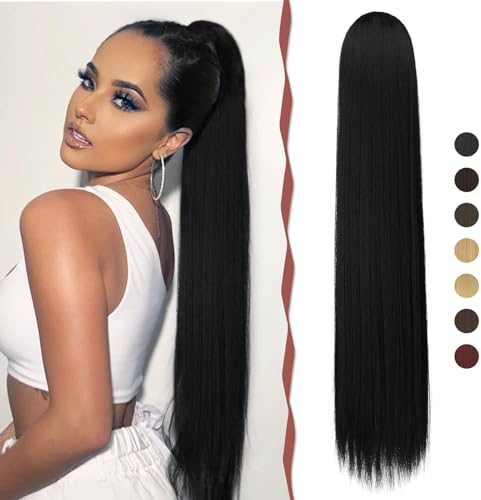 Sofeiyan Pferdeschwanz Haarteil Haarverlängerung mit Kordelzug 70cm Langer Gerade Zopf Pferdeschwanz Natürlicher Weicher Haarverlängerung Synthetische Ponytail Extension für Frauen, Schwarz