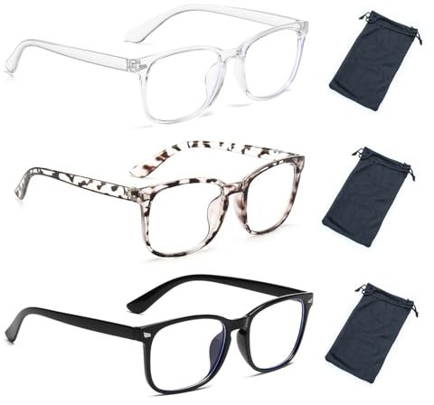 Roontin 3PCS Blue Light Blocking Glasses - UV Protection Anti-Glare Clear Glasses, Durable PC Frame for Men and Women, Relieve Eye Strain, Perfect for Work, Reading, Gaming