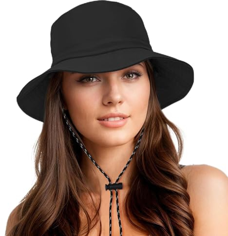 Durio Wasserdichter Fischerhut für Damen, LSF 50+, Sonnenhut, UV-Schutz, verstaubar, Regenhüte für Damen, leichter Wanderhut, Schwarz, Einheitsgröße