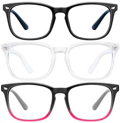 konqkin 3-Pack-Blue-Light-Blocking-Glasses-Women & Men Computer Gaming Glasses Computer Screen Filter Glasses Anti Headache Eye Strain Glasses Lightweight Eyeglasses for TV Phone (3BTG)