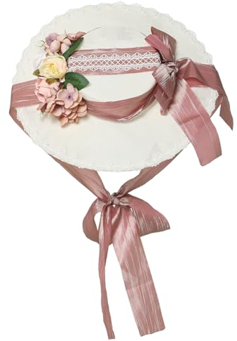 COSDREAMER Sonnenhut für Mädchen und Frauen, Teeparty, Blumen, Bänder, Strohhüte, Mehrfarbig (Pink) (I)
