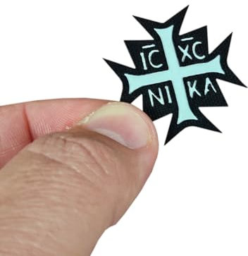 Tiny Orthodox Cross Christogram Lasercut Patch [Schwarz Weiß]