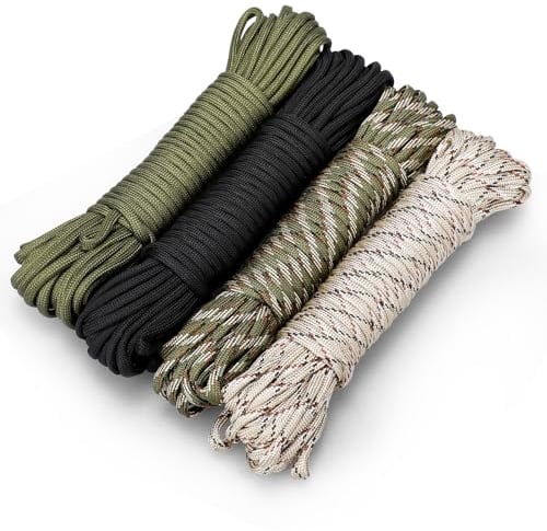 Kigniote 4 Stück Paracord 4mm x33ft/10m Paracord Schnüre Nylon Seil 7 Kern-Strängen 550 Gesamtlänge 132ft/40m für Outdoor Sport, Geeignet für Die Herstellung von DIY -Grün Schwarz Camo