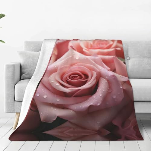 Ultraweiche Micro-Fleecedecke mit rosa Rosenmuster, ultraweich, mikroleicht, warm