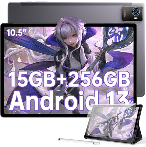 OUKITEL OKT3 Tablet Android 13, 15GB RAM + 256GB ROM Gaming PC mit Touchstift, 10,5 Zoll, 8250mAh Akku 1920 * 1200 FHD Tablets, Widevine L1/Octa-Core/Dual SIM LTE/5G WiFi/BT5.0/GPS-Grau