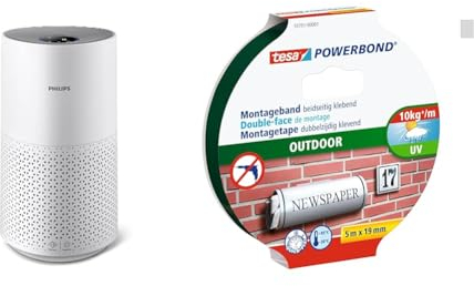 Philips Luftreiniger Smart 1000i Serie - Reinigt Räume bis zu 78 m² & tesa Powerbond Outdoor - Doppelseitiges Montageband für den Außenbereich