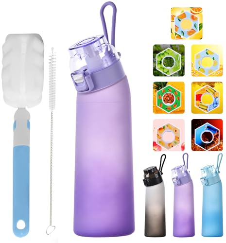 FIENZA 650ML Air Gourde Bouteille Avec 7 sul Saveur Gout Pods, Bouteille Up d'eau Parfumée Sans BPA Avec Paille 0 Sucres et Tasse d'eau