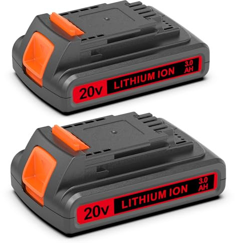PEYESTEN Lot de 2 batteries de rechange à capacité étendue 3,0 Ah 20 V pour batterie au lithium Black and Decker 20 V Max LBXR20, compatible avec tous les outils électriques sans fil Black and Decker