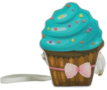 xbiez Cupcake-Tasche für Damen und Mädchen, Mini-Umhängetasche, Handtasche, PU-Leder, Geldbörse, Cupcake-Box, Crossbody-Tasche für Frauen und Mädchen, Blau