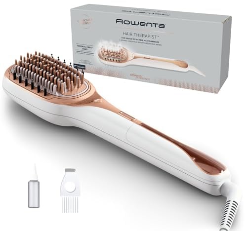 Rowenta Hair Therapist - Cepillo reparador a vapor con tecnología Thermal Care, repara hasta el 78% del daño capilar, cerdas naturales para un cabello suave y brillante CF9920