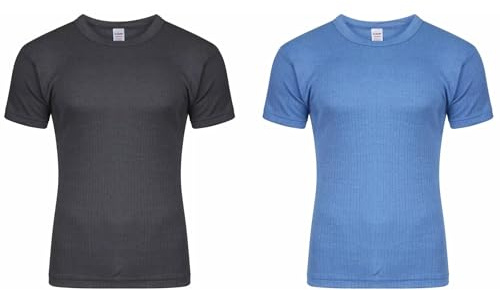 2 X Mens Tops Warm Underwear - Short Sleeves Crew Neck Thermal Vest Mens Underwear, Soft Stretch Fabric Comfort Fit Men's Vests UK Size S-6XL
