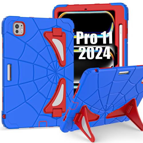 Kezigud Stoßfeste Schutzhülle für iPad Pro 27,9 cm (11 Zoll) M4 2024, iPad Pro 11 5. Generation, niedlich, robustes Silikon + Polycarbonat, mit Stifthalter und Ständer, für Kinder, Jungen, Apple iPad
