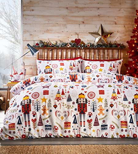 Christmas Duvet Cover Xmas Stocking Gonks Winter Penguin Bedding Set (Nutcracker, King)