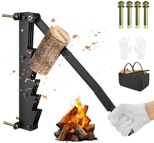 UISEBRT Spaccalegna manuale, spaccalegna in acciaio al carbonio, spaccalegna per montaggio a parete, coltello da truciolare, trucioli in legno con guanti antiscivolo e borsa per legna da ardere,