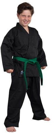 TEKKA BUDO Hapkido Anzug schwarz 7.5 oz - Hapkido Gi Set (Jacke, Hose mit Gummibund, weißer Gürtel) Einsteiger Anzug, Kinder, Erwachsene 120 cm