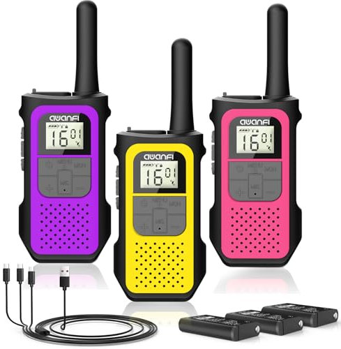 AWANFI 3 Piezas Walkie Talkies Recargable, Walkie Talkie para Adultos Niños, 16 Canales Walkie-Talkies con 1200mAh Batería VOX, Walky Walky para Regalos Aventuras Camping