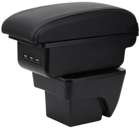 YJYWZH Armlehne für SEAT Ibiza 6F 2017-2026 Mk5 Mittelarmlehne mit USB | 2 USB+1 USB-C,Doppelstauraum,Verschiebbare Armauflage,PU-Leder,Einfache Montage,Mittelkonsolen Armlehne,Schwarz
