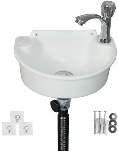 Piccolo Lavandino da Bagno a Parete, Lavandino da Bagno con Installazione Senza Foratura Autoadesivo 30 x 21 cm con Foro del Rubinetto da 3,2 cm, Lavandino Mini in Plastica per Rv, Casa, Dormitorio