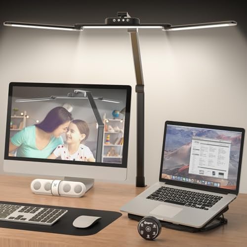 rigors 80cm Schreibtischlampe Klemmbar, Architekten-Tageslichtlampe für das Heimbüro, 24W ultrahelle Schreibtischlampen Gesten-Sensor-Schalter mit 5 Farb 10 Helligkeit,Speicherfunktion für Werkbank