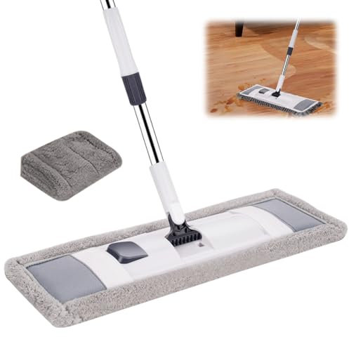 Bodenwischer, Wischmopp mit 137 cm Edelstahl Teleskopstiel, Flachmopp mit 1 Abnehmbar Moppad, Wischer Boden mit 360° Drehgelenk, Nass- & Trockenmopps für Hartholz, Laminat, Fliesen, Marmor (B)
