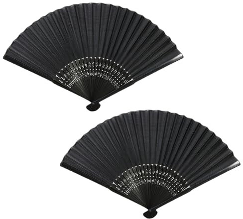 Neyeau 2 PCS Hand Fan Folding Paper Fans Handheld Chinese Fan Black Hand Fans for Women Folding for Men/Women Wedding Party Favor Performance Dance Home Decorations Festival Gift