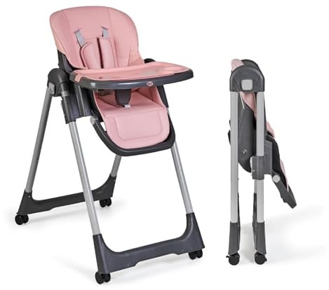 Ms BabyWorld - Trona Para Bebe Evolutiva Tasty | 7 Posiciones De Altura y 3 De Reclinación | Bandeja Extraíble y Reposapiés Regulable | Portatil, Plegable, Hasta 3 años (Rosa)