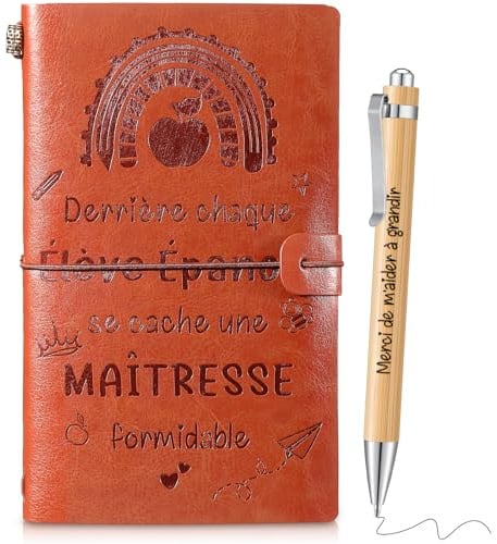 Geyoga 2 Stück Geschenkset für Lehrerin Erzieherin Abschied Dankeschön Ruhestand Geschenk für Männer Frauen Nachfüllbares Notizbuch im A6 Format Kugelschreiber Leder Tagebuch Danke Stift