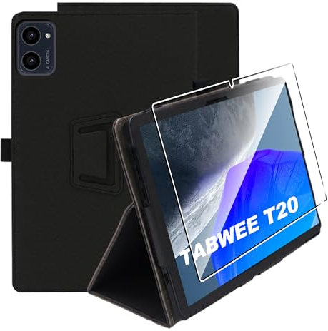 zZjoOoj Funda para BESTTAB A20/ TABWEE T20,Funda Ligera Superfina con 1 Piezas Cristal Templado Protector de Pantalla y Función de Soporte-Negro